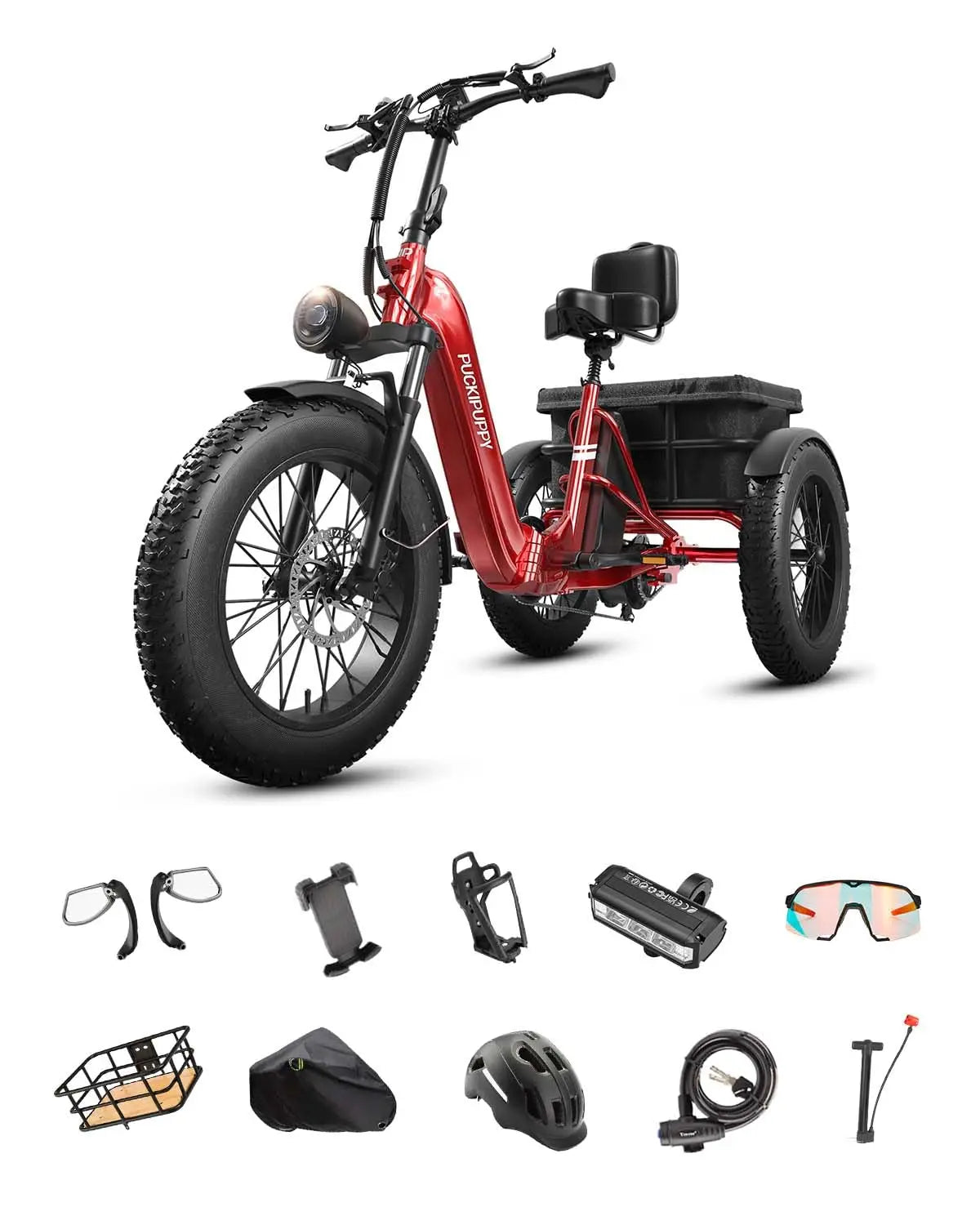 PUCKIPUPPY Husky Electric Trike for Adult 960W Peak Motor 60 Miles Range Tricycle 500 Lbs Load Electric Trike 2-Year Warranty