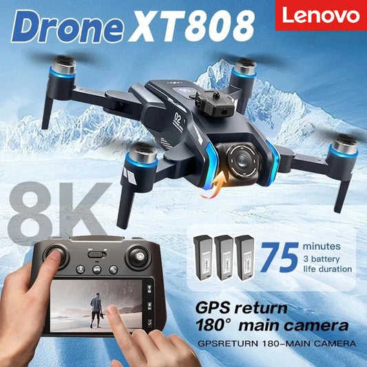 Lenovo  XT808 GPS Drone 4K Professional 8K HD Dual Camera Brushless Motor avoidance WIFI FPV Foldable RC Quadcopter Helicopter