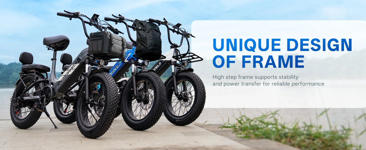 Cybervelo Step-Thru Electric Bike for Adults, 48V 20AH Removable Battery, 20" Fat Tire Shimano 7-Speed Commuter ebike EK12