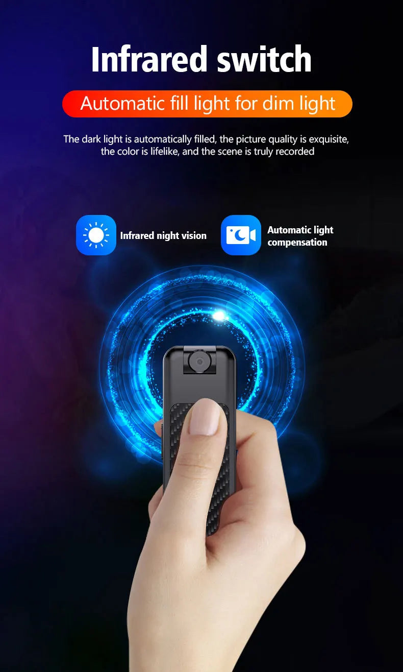 V1 1080P Mini Portable Camera with Back Clip Infrared Night Vision Camera, Suitable for Outdoor Sports and Office Security