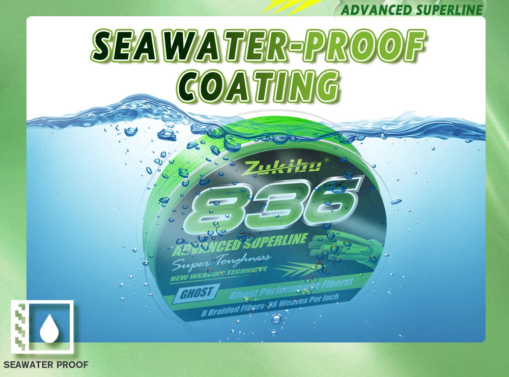 ZUKIBO Ghost 836 500M 8 Strands Braided Fishing Line Advanced Braid PE Line anti-UV Seawater Proof Coating Sinking Fishing Line