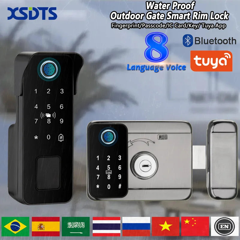 Tuya Waterproof Smart Door Lock Fingerprint Outdoor Garden Remote Control APP Card Digital Code Electronic Double Rim Lock﻿ ﻿