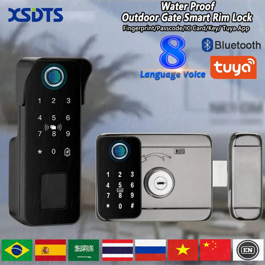 Tuya Waterproof Smart Door Lock Fingerprint Outdoor Garden Remote Control APP Card Digital Code Electronic Double Rim Lock﻿ ﻿