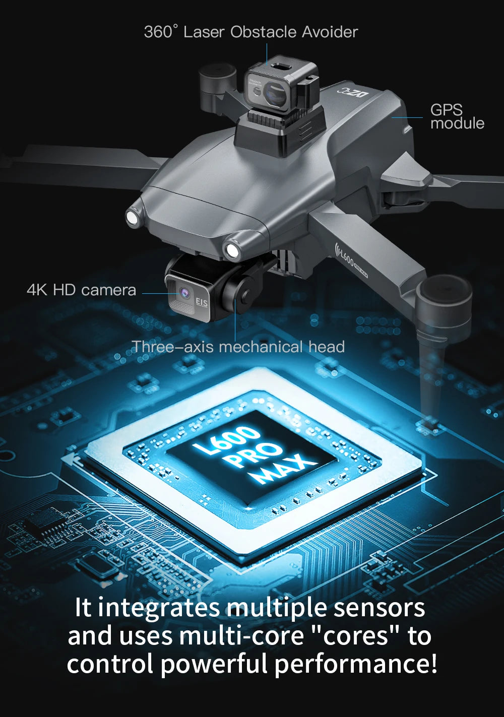 New L600 PRO MAX/PRO GPS Drone 5KM 4K Professional HD Dual Camera 3-Axis Gimbal 360° Obstacle Avoidance Brushless Quadcopter Toy