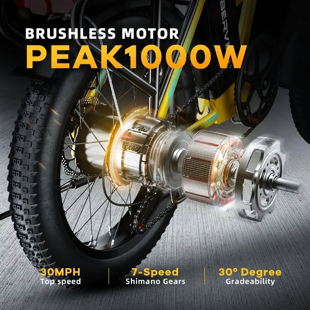 Cybervelo 1000W ebike for adults, 20A Large Removable Battery, Foldable Electric Bike, 20" Fat Tire ebike for all terrain