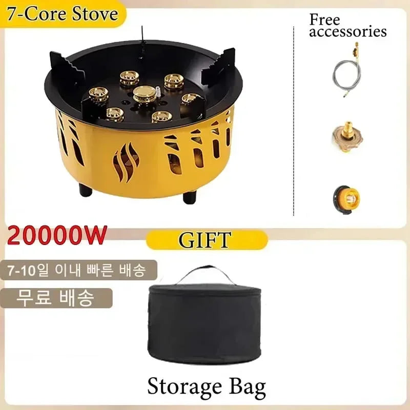 19800W 7-Core Camping Stove High-Power Gase Burner Windproof Stove Electronic ignition Outdoor Stoves Hiking Camping 2023