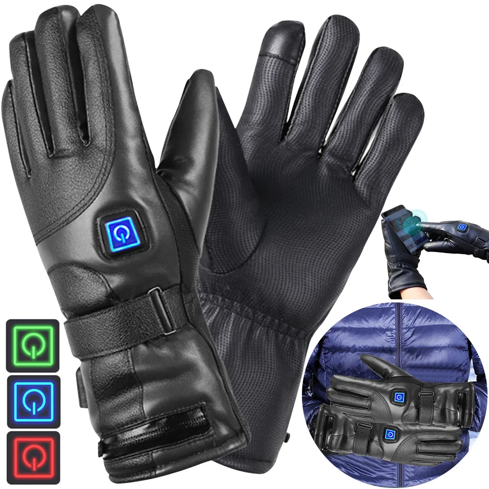 Winter Gloves Rechargeable Heating Gloves Outdoor Riding Skiing Motorcycling Gloves Thermal Touchscreen Gloves  Battery Powered