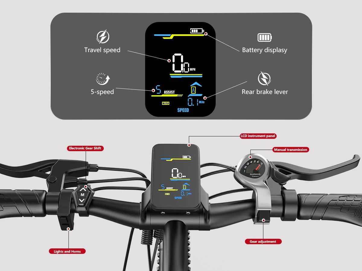 26'' Electric Bike for Adults 1000W Peak Motor 40 Miles 25MPH Commuter EBike 7 Speed Waterproof Pedal Assit Electric Mountain