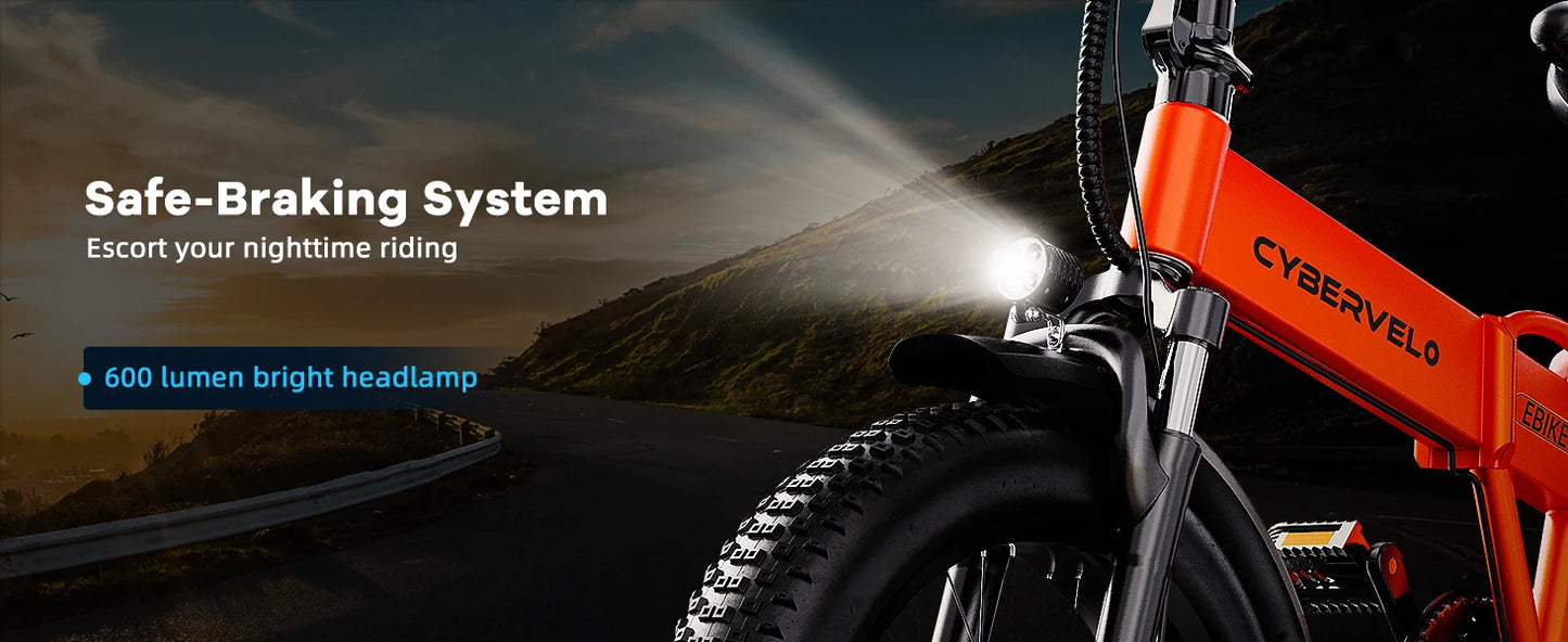 Cybervelo 1000W Ebike For Adults,Removable Battery EBike,28+MPH,Foldable Electric Bike,80 Miles Max Range,Fat Tire EK4 EK5