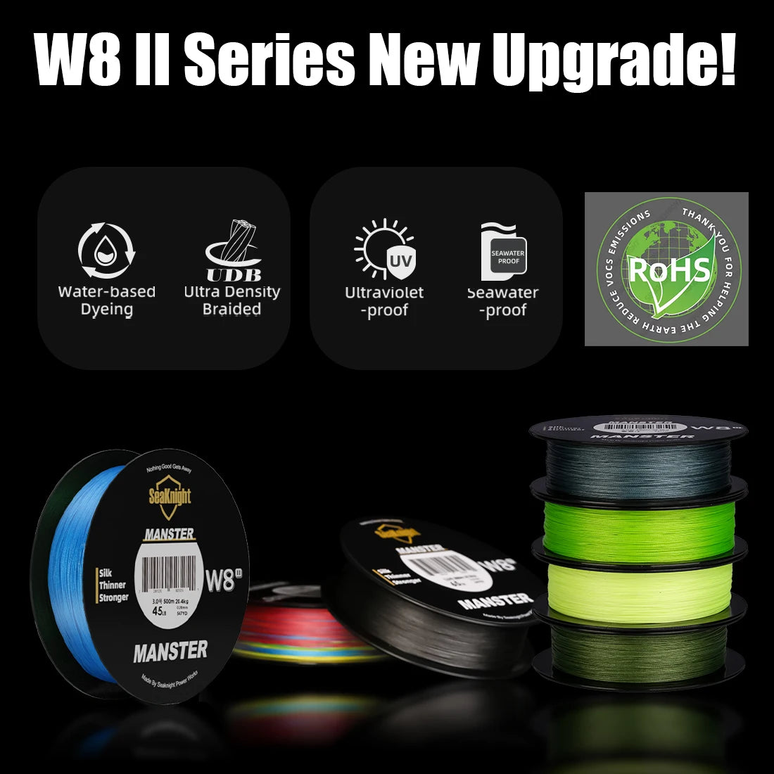 SeaKnight NEW W8 II MANSTER Braid Fishing Line 150M 300M 500M 15-100LB 8 Strands Multifilament PE Line For Freshwater Saltwater