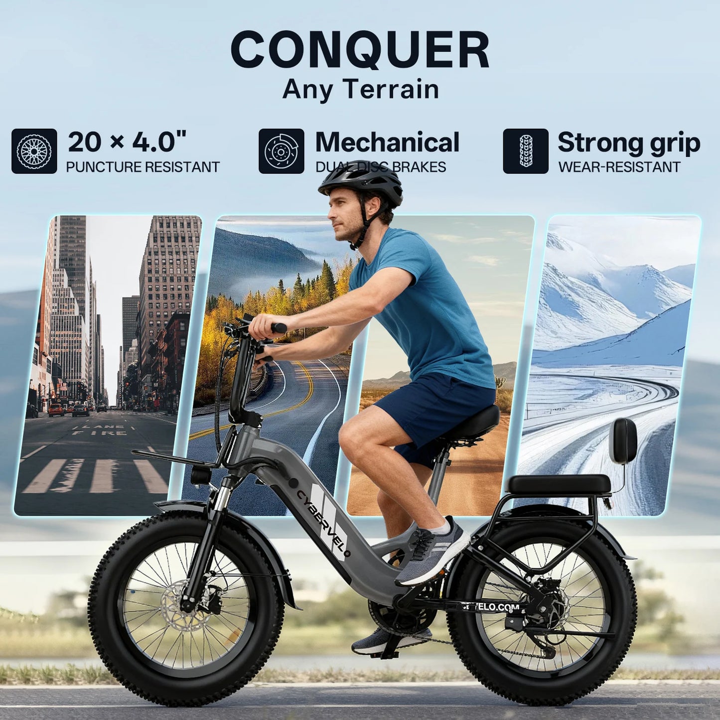 Cybervelo Step-Thru Electric Bike for Adults, 48V 20AH Removable Battery, 20" Fat Tire Shimano 7-Speed Commuter ebike EK12