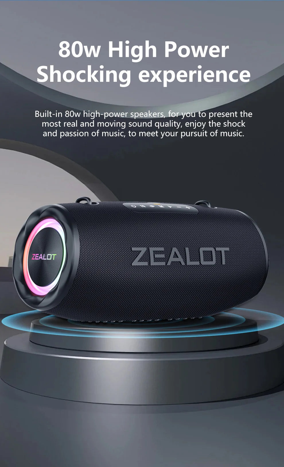 ZEALOT S87 Outdoor Portable Wireless Bluetooth Speaker 80W High Volume Subwoofer Sound Performace IPX6 Waterproof camping.