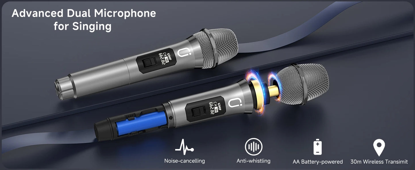FanFun Karaoke Speaker, Bluetooth Speaker with 2 Microphones and LED Light, Portable Wireless Speaker, Outdoor Party Speaker