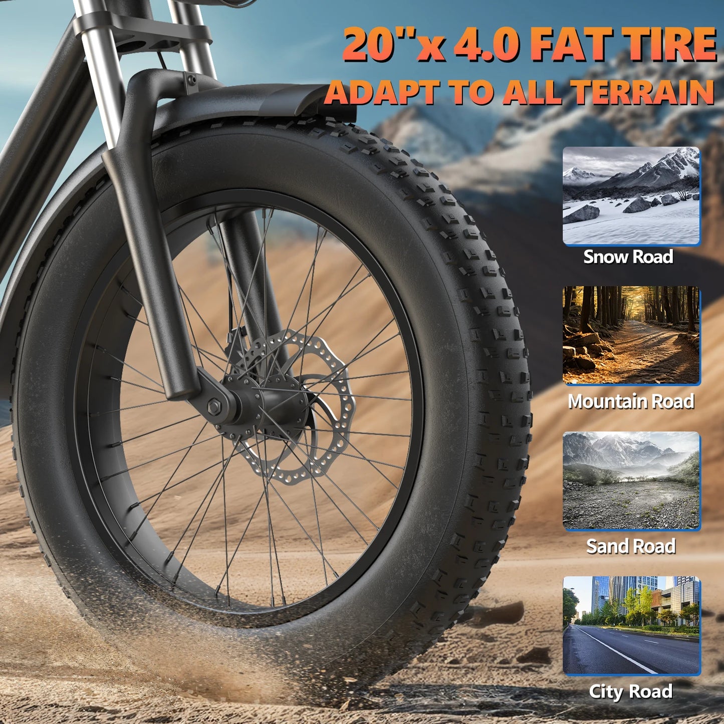 Kickwey K7 Electric bike 1500W Motor 48V 23AH Adult Electric bicycle 20 Inch Fat Tire 32MPH 7-Speed Mountain electric bike