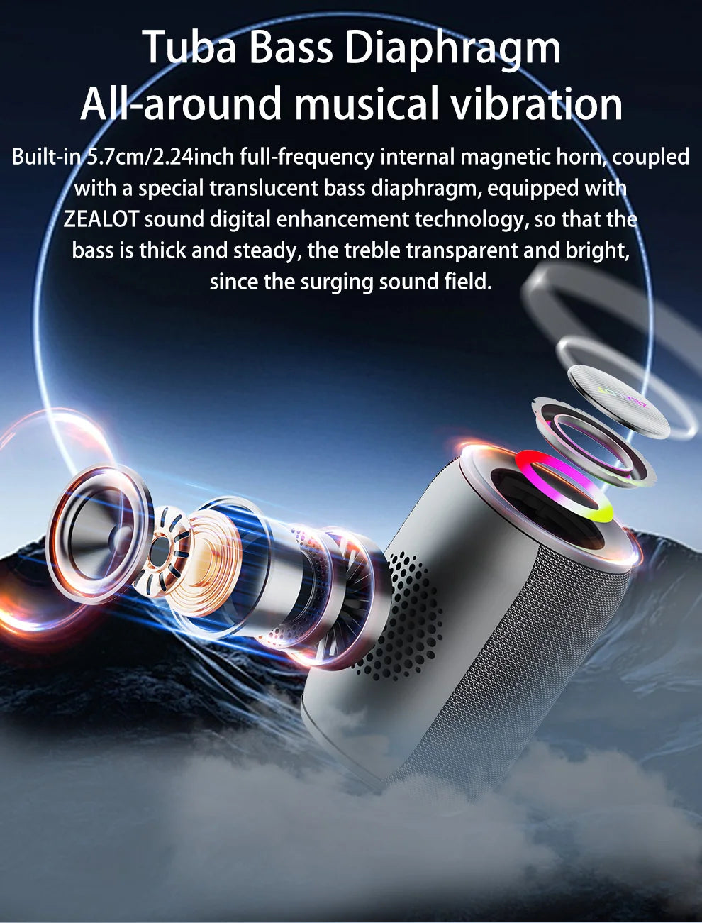 ZEALOT S32 pro Bluetooth Wireless Outdoor Portable Subwoofer Speaker Waterproof IPX6 Dual Pairing 3600mAh Wireless Speaker