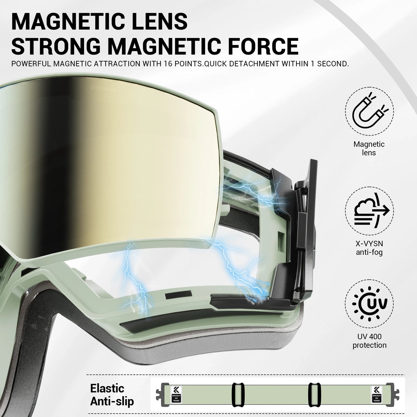 KAPVOE Outdoor Ski Snowboard Goggles for Men Women OTG Snow Goggles Anti Fog UV Protection Double Layer Magnetic Lenses