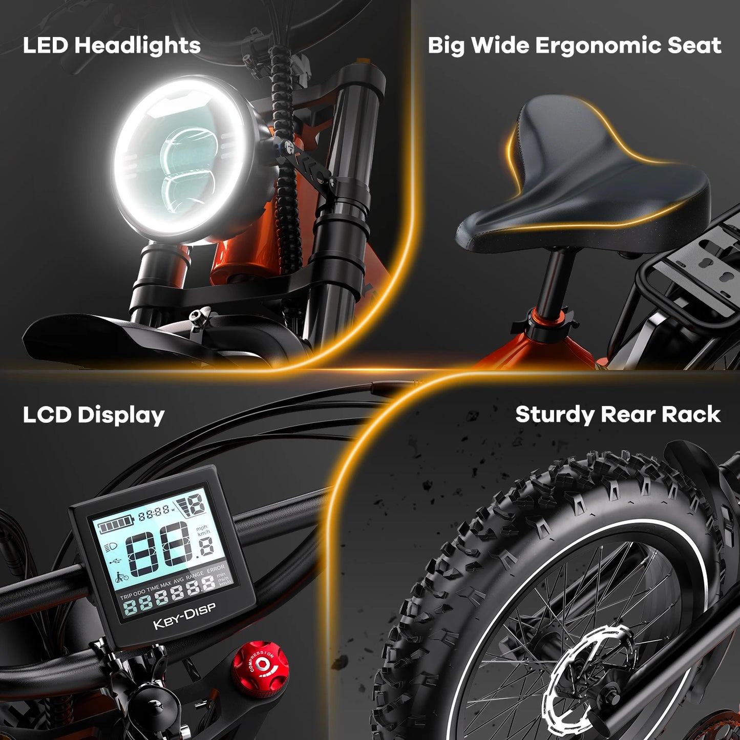 Cybervelo 2000W Peak Folding Electric Bike for Adults, 30+MPH , 48V 25Ah Removable Battery, 20" Fat Tire E-bike ,Off-road EK6
