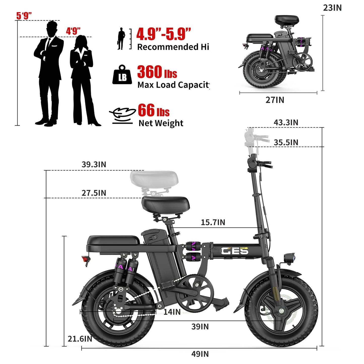 UPlee GE5 Adults Electric Bike 750W Peak Motor 48V 15AH Removable Battery Electric Bicycle 14 Inch Folding Urban leisure e bike