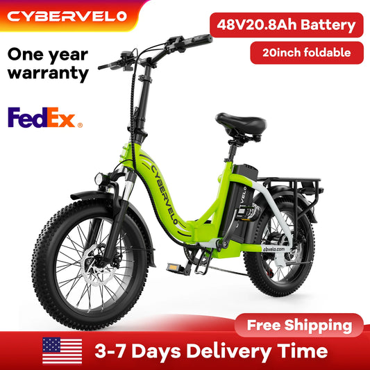 Cybervelo 1000W ebike for adults, 20A Large Removable Battery, Foldable Electric Bike, 20" Fat Tire ebike for all terrain