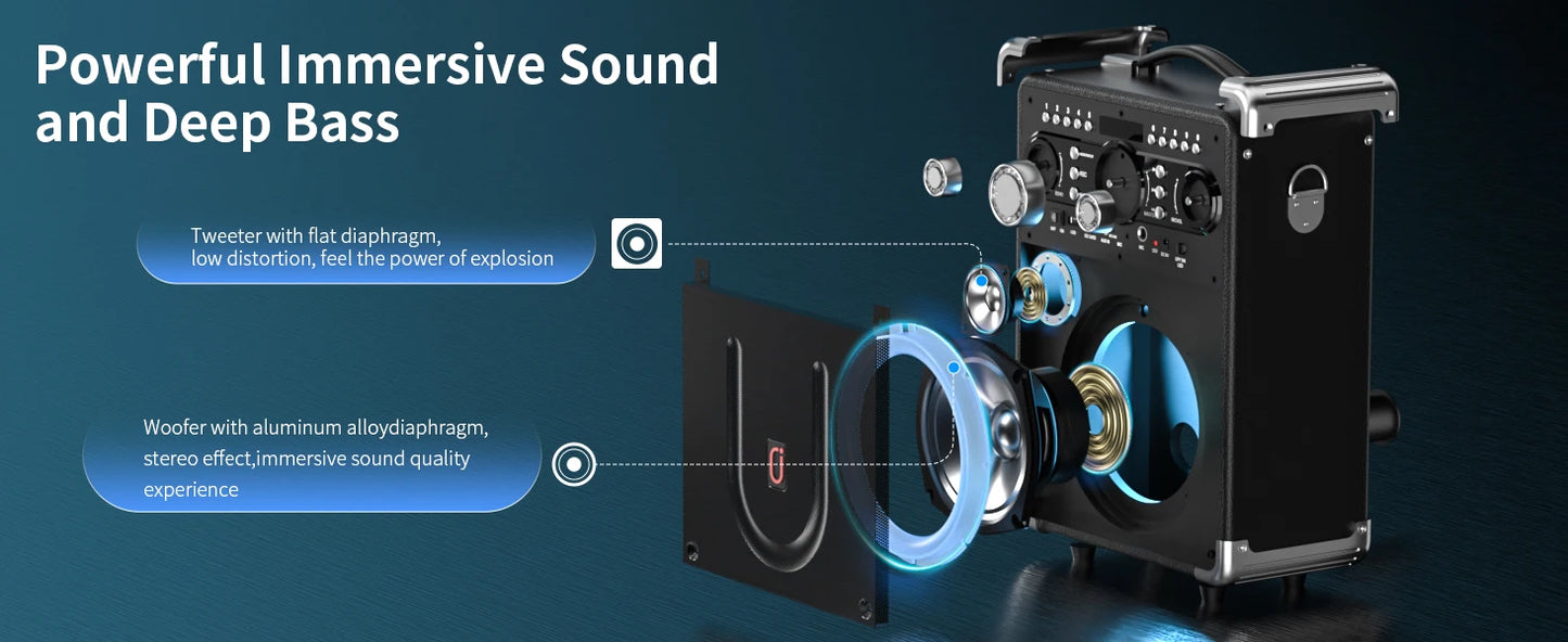 S8-T Kara Ok with 3 Microphones, Portable Bluetooth 5.3 Kara Ok Speaker, Suitable for Outdoor Activities, Parties and Parties