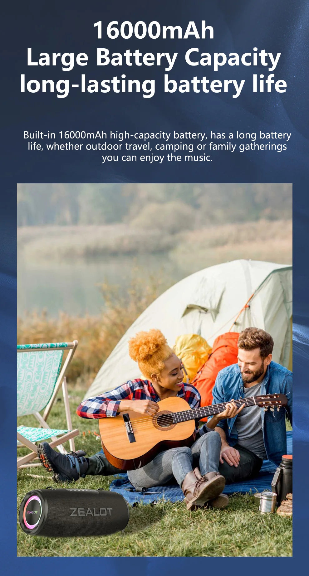 ZEALOT S87 Outdoor Portable Wireless Bluetooth Speaker 80W High Volume Subwoofer Sound Performace IPX6 Waterproof camping.