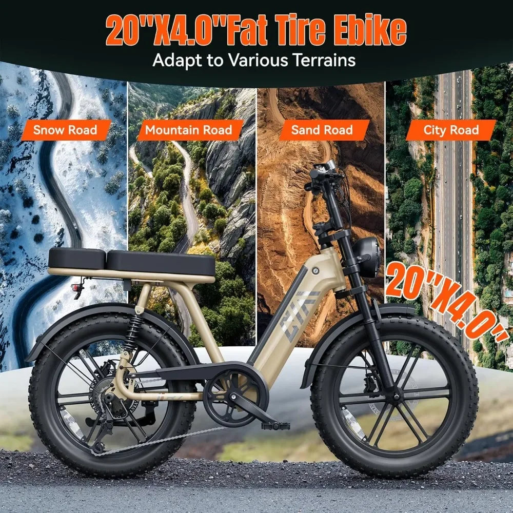 Electric Bike for Adults 1500W Peak 20" Fat Tire All-Terrain E-Bike 60 Miles 28MPH Electric Dirt Bike for Road Sand Mountain