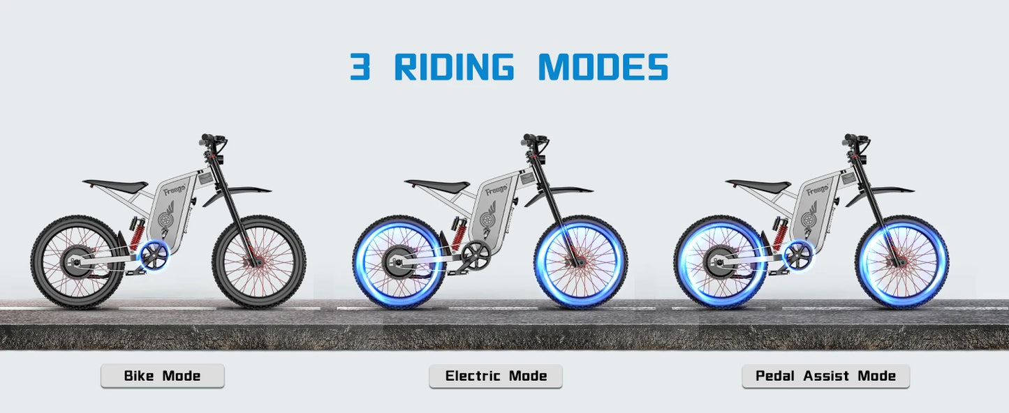 2025 Electric Dirt Bike X2 Pro Electric Motorcycle 6000W(Peak) Motor 1800wh Battery 7 Speed 50MPH Off Road Electric Bicycle