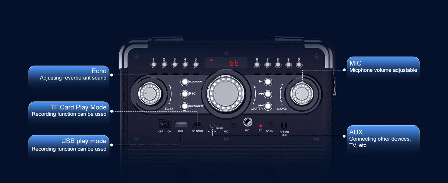S8-T Kara Ok with 3 Microphones, Portable Bluetooth 5.3 Kara Ok Speaker, Suitable for Outdoor Activities, Parties and Parties