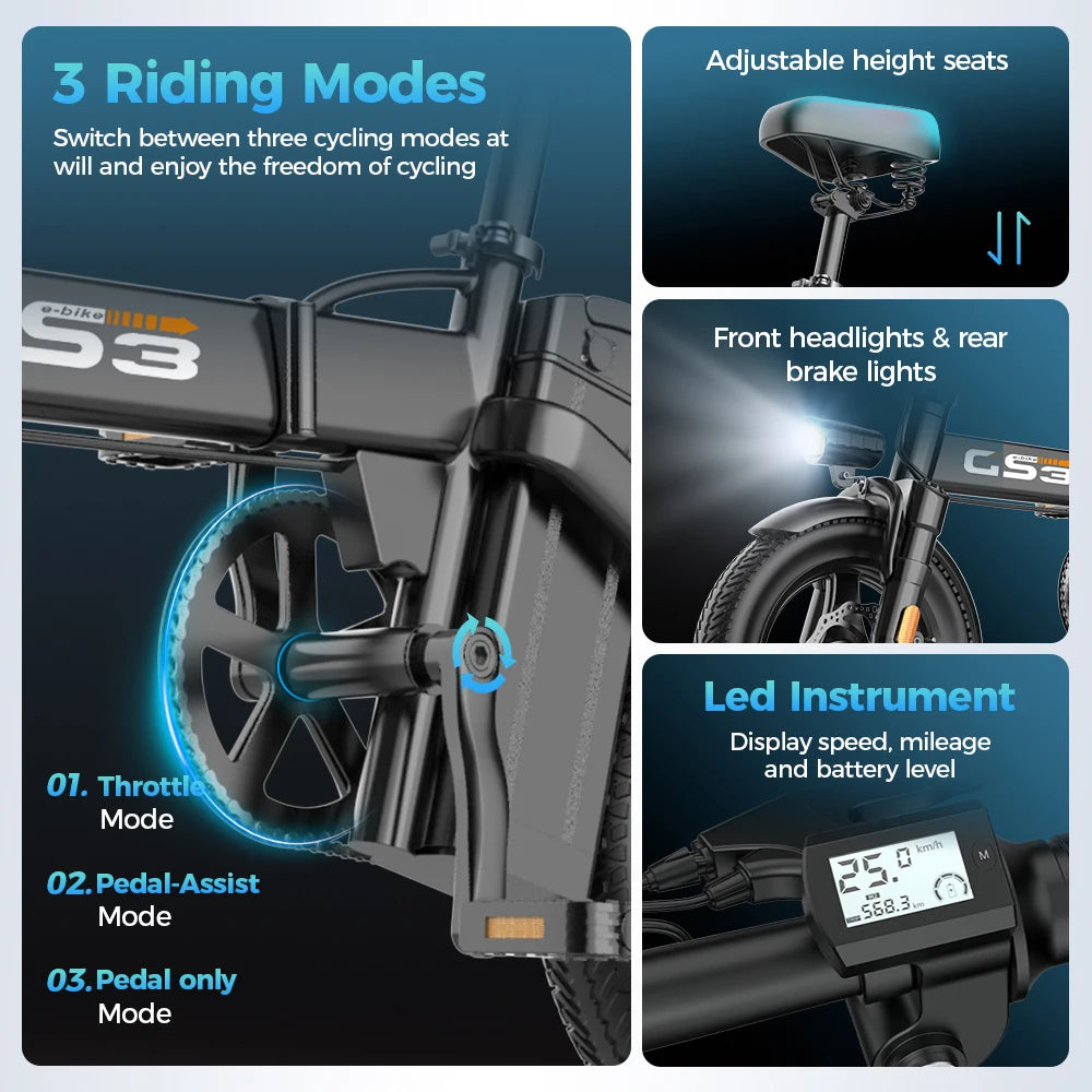 UPlee GS3 Electric Bike 48V 15AH 500W Motor Electric Bicycle 20KM/H Max Speed Motorcycle Style E-bike