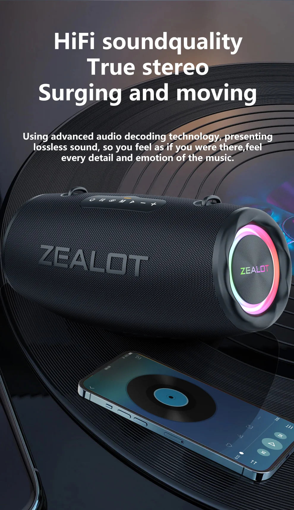 ZEALOT S87 Outdoor Portable Wireless Bluetooth Speaker 80W High Volume Subwoofer Sound Performace IPX6 Waterproof camping.
