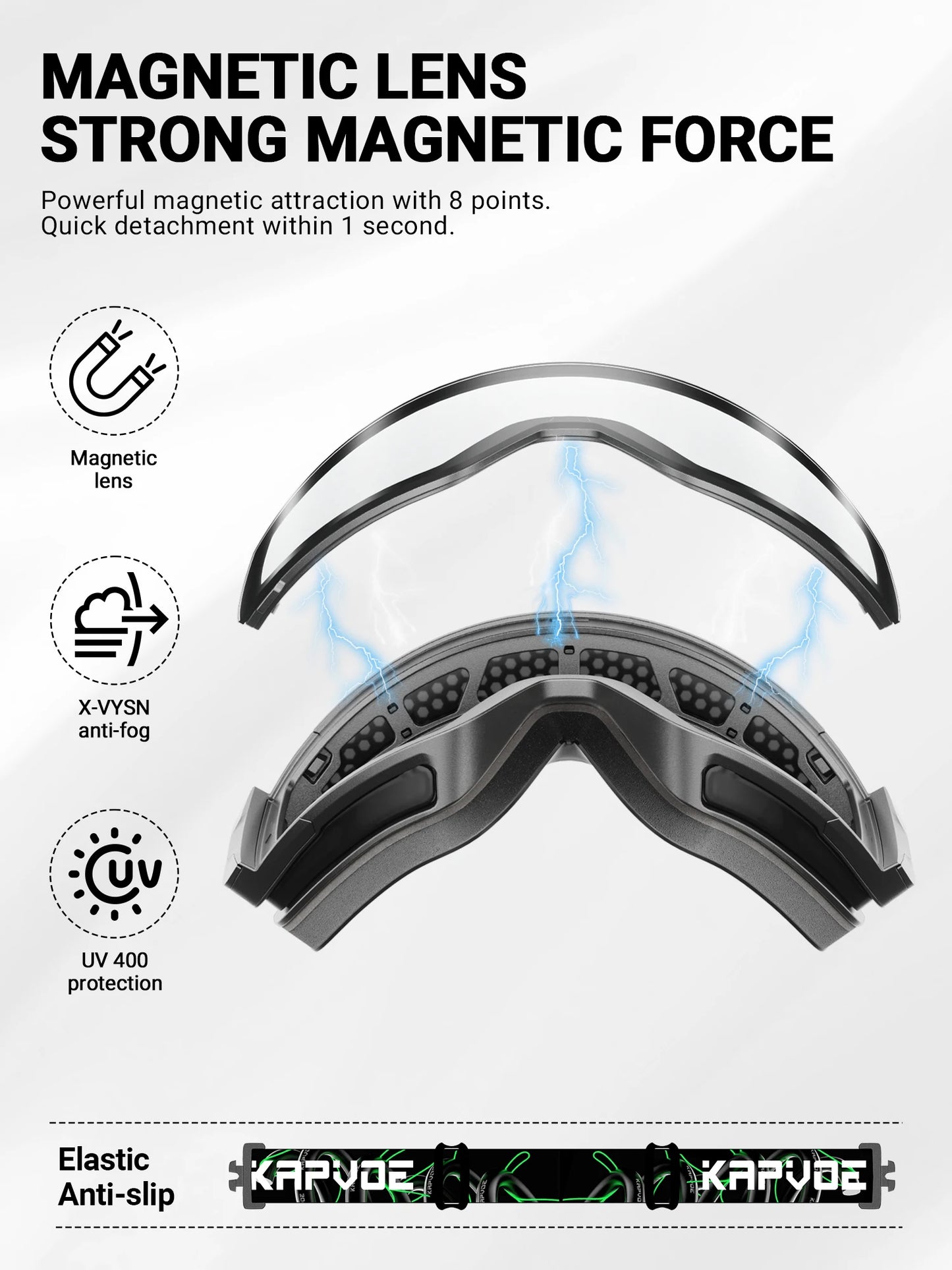 KAPVOE New Photochromic Ski Goggles Snowboard OTG Snow Glasses Magnetic Lens Men Women UV400 Double Layers Lens Anti Fog Skating