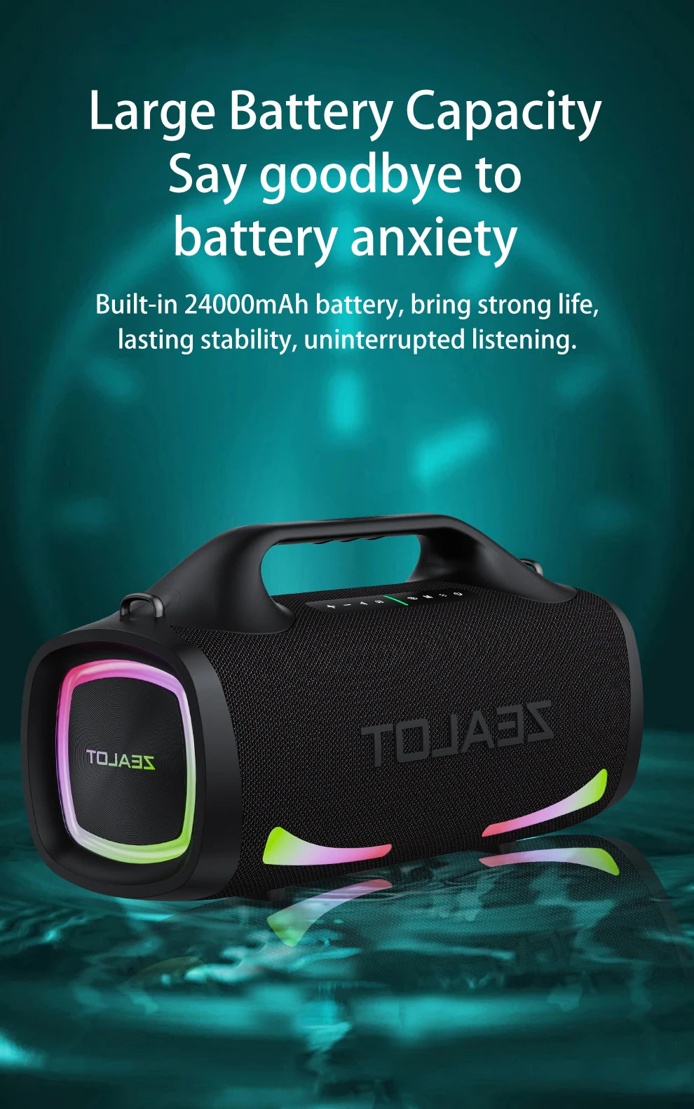 Zealot S79 100W Wireless speaker, Outdoor Portable Subwoofer Speaker, Hifi Sound quality,Dual Pairing, Fast Charging,24000mAh.
