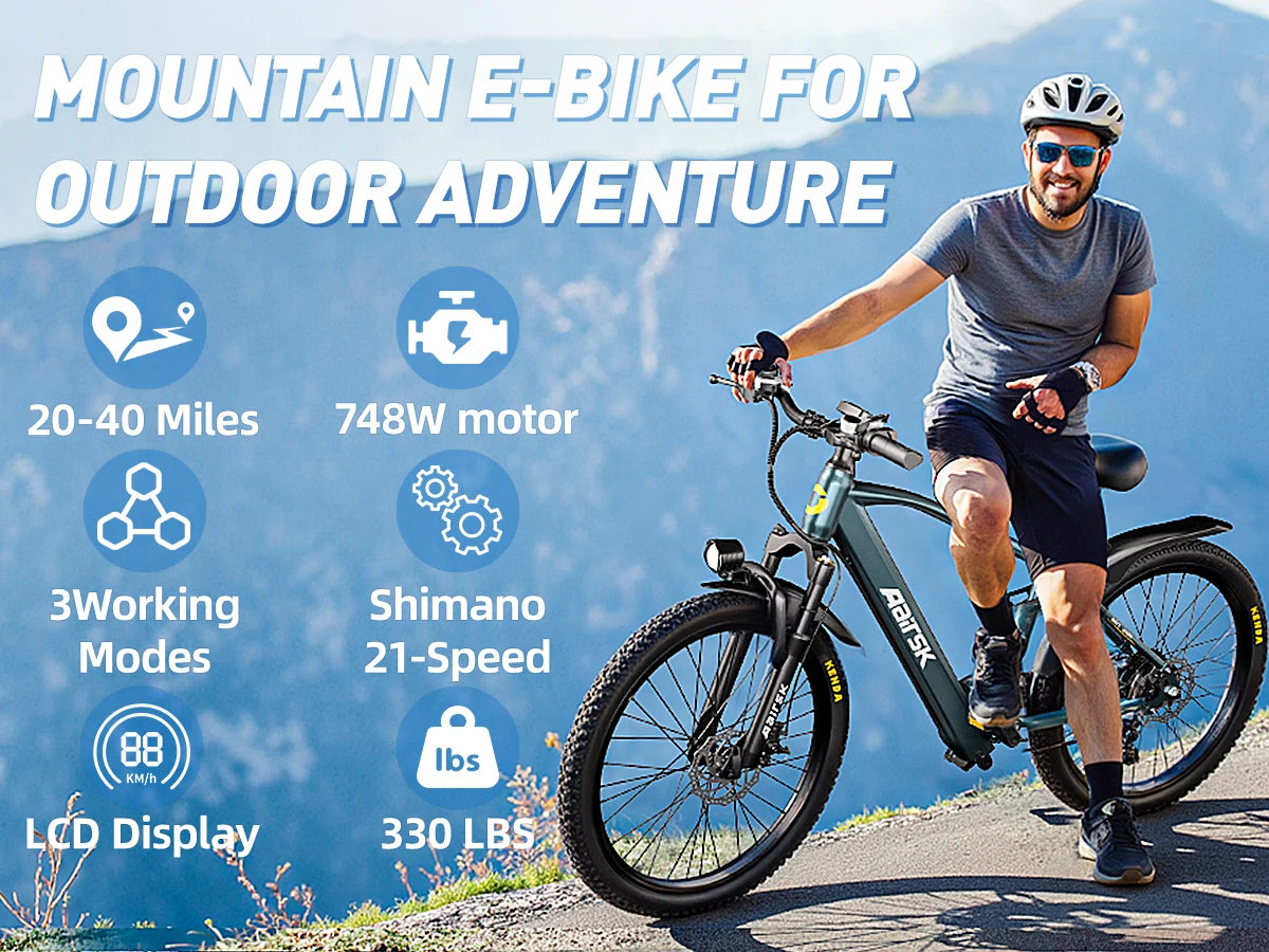 Aairsk GT900 Adult E-bike 400W Motor 36V 13Ah Battery Electric Bike 26 Inch Fat Tire E-Mountain bike Off-road Electric bicycle