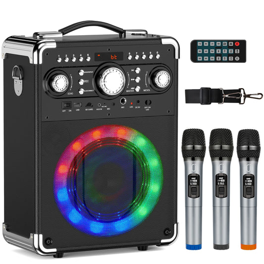 S8-T Kara Ok with 3 Microphones, Portable Bluetooth 5.3 Kara Ok Speaker, Suitable for Outdoor Activities, Parties and Parties