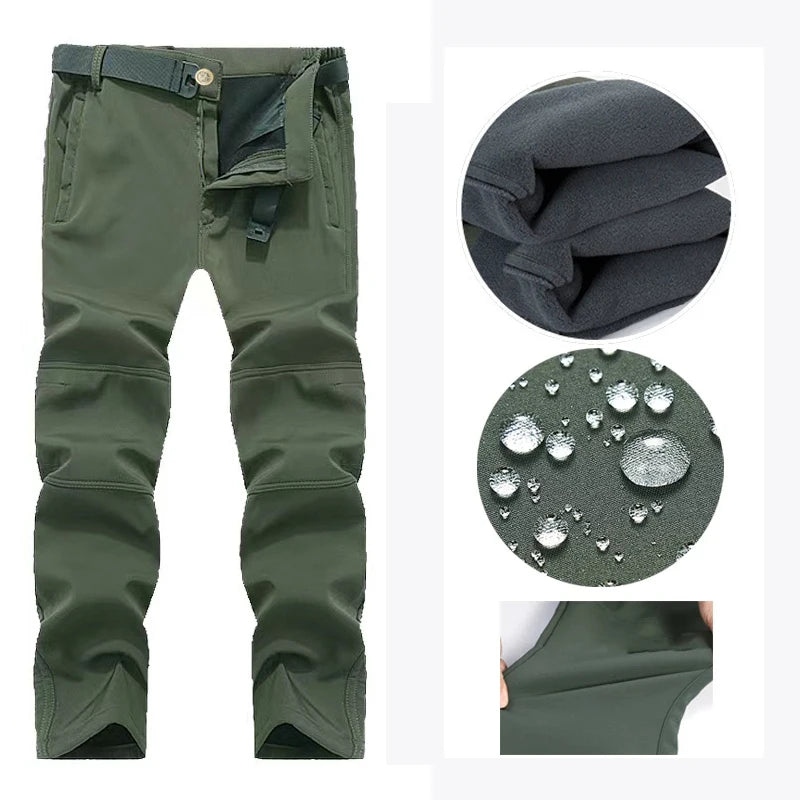 Men's Autumn Winter SoftShell Fleece Jackets Male Hood Windproof Coat Fishing Hiking Camping Climbing Skiing Warm Pants Trousers