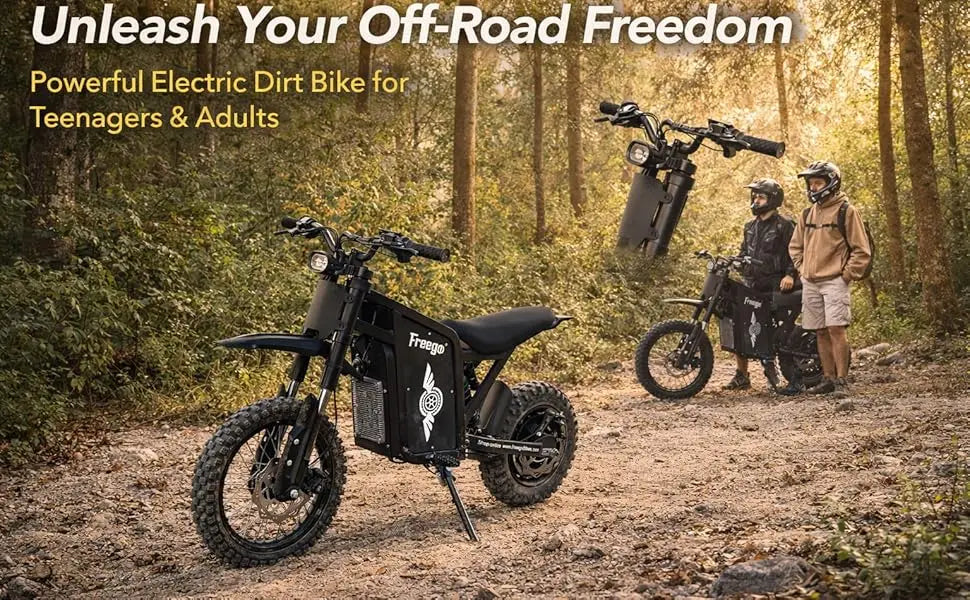 Freego X0 Mini Dirt Bike for Teens Adults 3600W Motor 40MPH Dual Hydraulic Disc Brakes All-Terrain Motorcycle Off-Road E-Bike UL