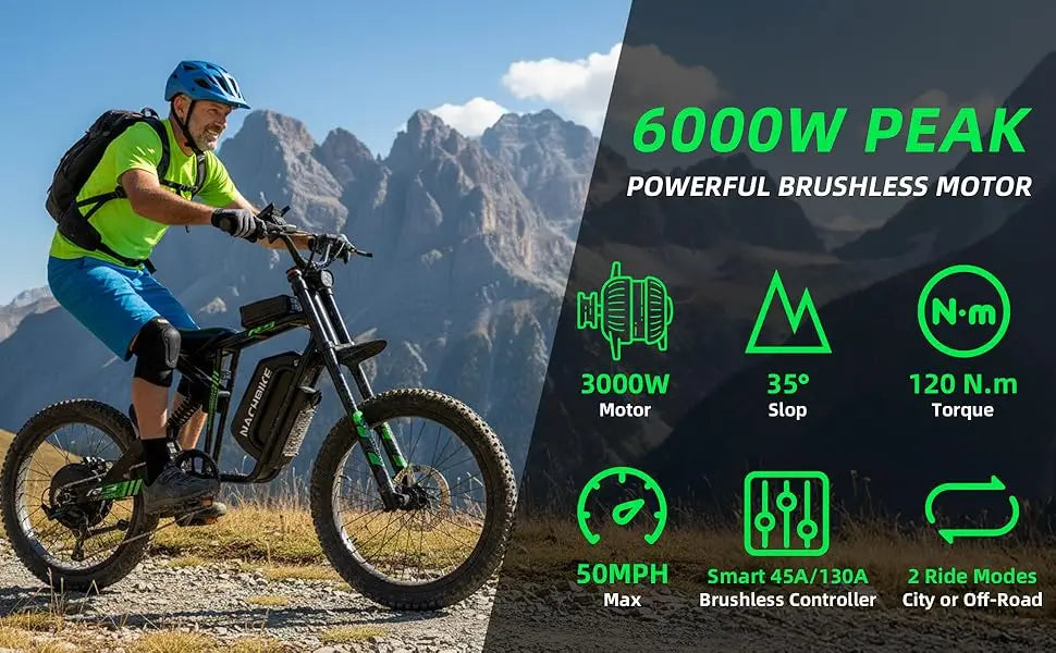 2025 50MPH Electric Bike 6000W Electric Dirt Bike with 60V25Ah Battery Max 50Miles Dual Hydraulic Brake Full Suspensions E-Bike