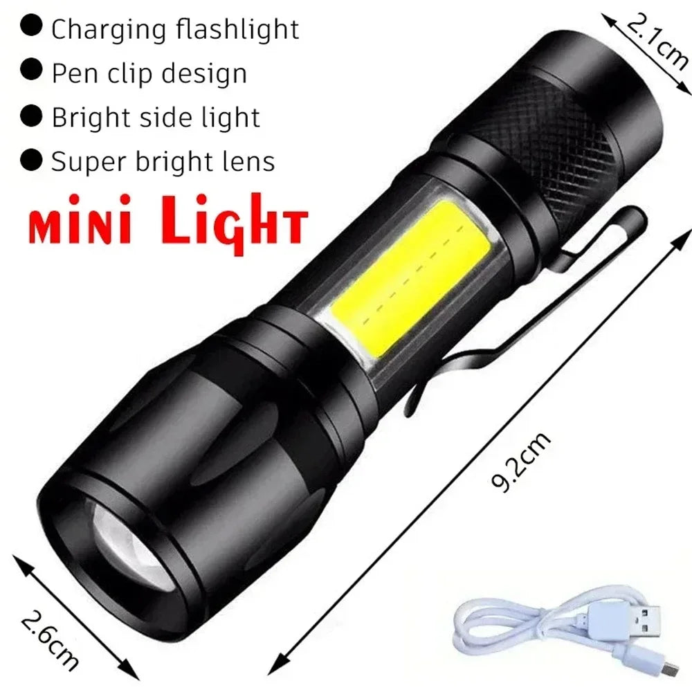 High Power 1000LM LED Flashlight Built-in Battery USB Rechargeable Strong Light Tactical Torch Outdoor Camping Hiking Lantern
