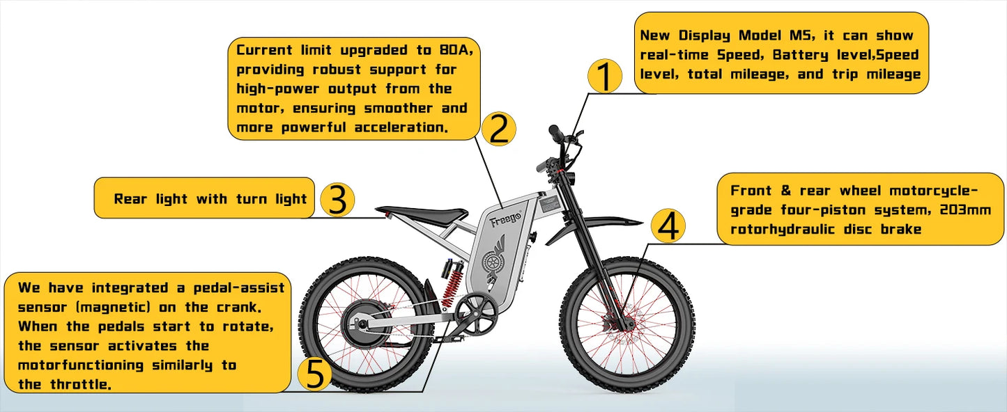 2025 Electric Dirt Bike X2 Pro Electric Motorcycle 6000W(Peak) Motor 1800wh Battery 7 Speed 50MPH Off Road Electric Bicycle