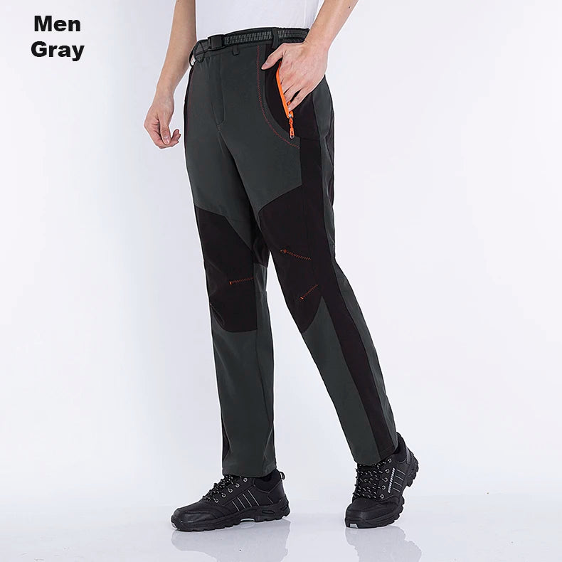 LNGXO Thick Warm Fleece Hiking Pants Men Winter Waterproof Windproof Outdoor Soft Shell Rain Trousers Trekking Camping Ski Pants