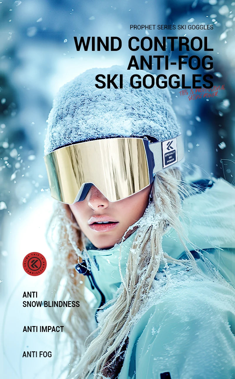 KAPVOE Outdoor Ski Snowboard Goggles for Men Women OTG Snow Goggles Anti Fog UV Protection Double Layer Magnetic Lenses