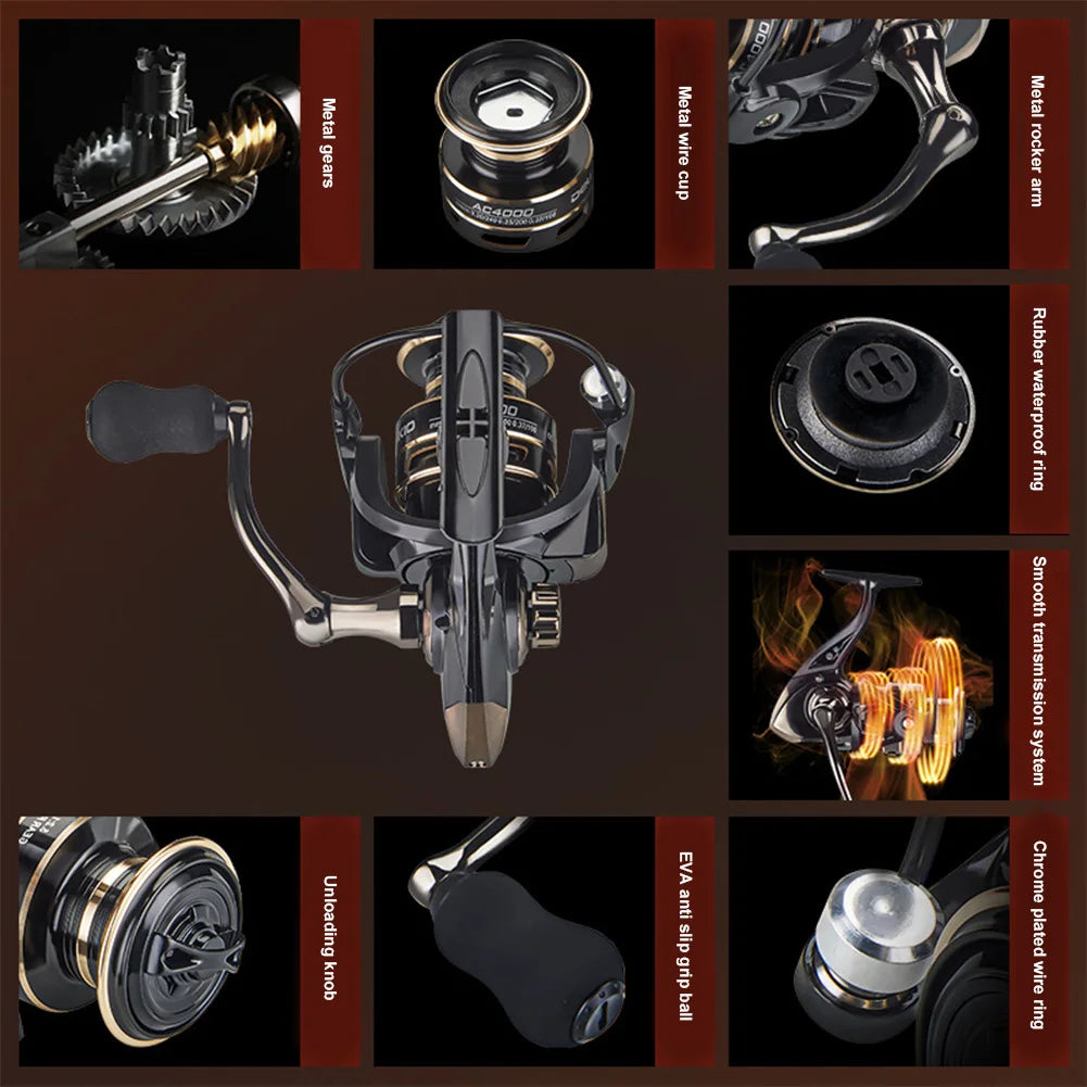 All Metal Fishing Reel 10KG Max Drag Casting Reel 5.2/1 Gear Ratio All Purpose Fishing Spinning Reel for Freshwater Saltwater
