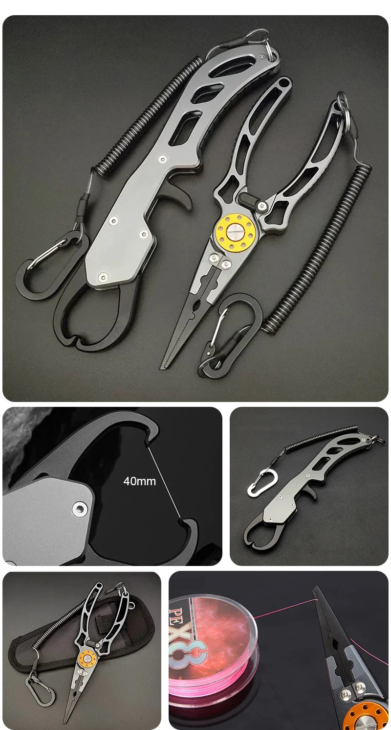 Shawto Aluminium Alloy Fishing Gripper Professional Fishing Lip Grabber Tool Fish Scissors Clip Fish Control Tackle Pliers Gear