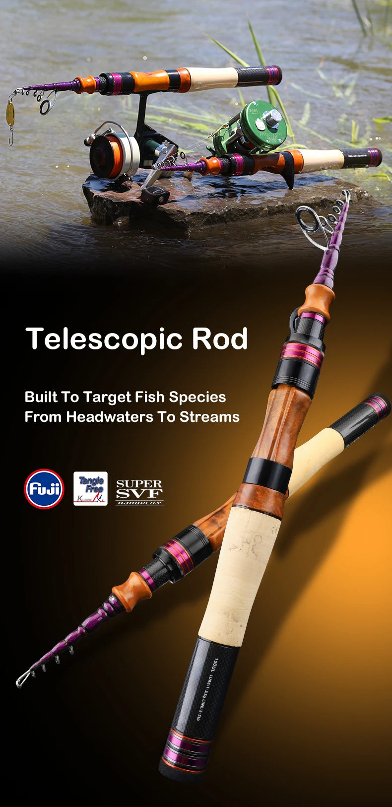 PURELURE 1.50m XUL BFS Telescopic Rod 5ft Travel Rod Trout Spinning Casting Solid Tip Carbon Fishing Rod Small Bait Perch Rod
