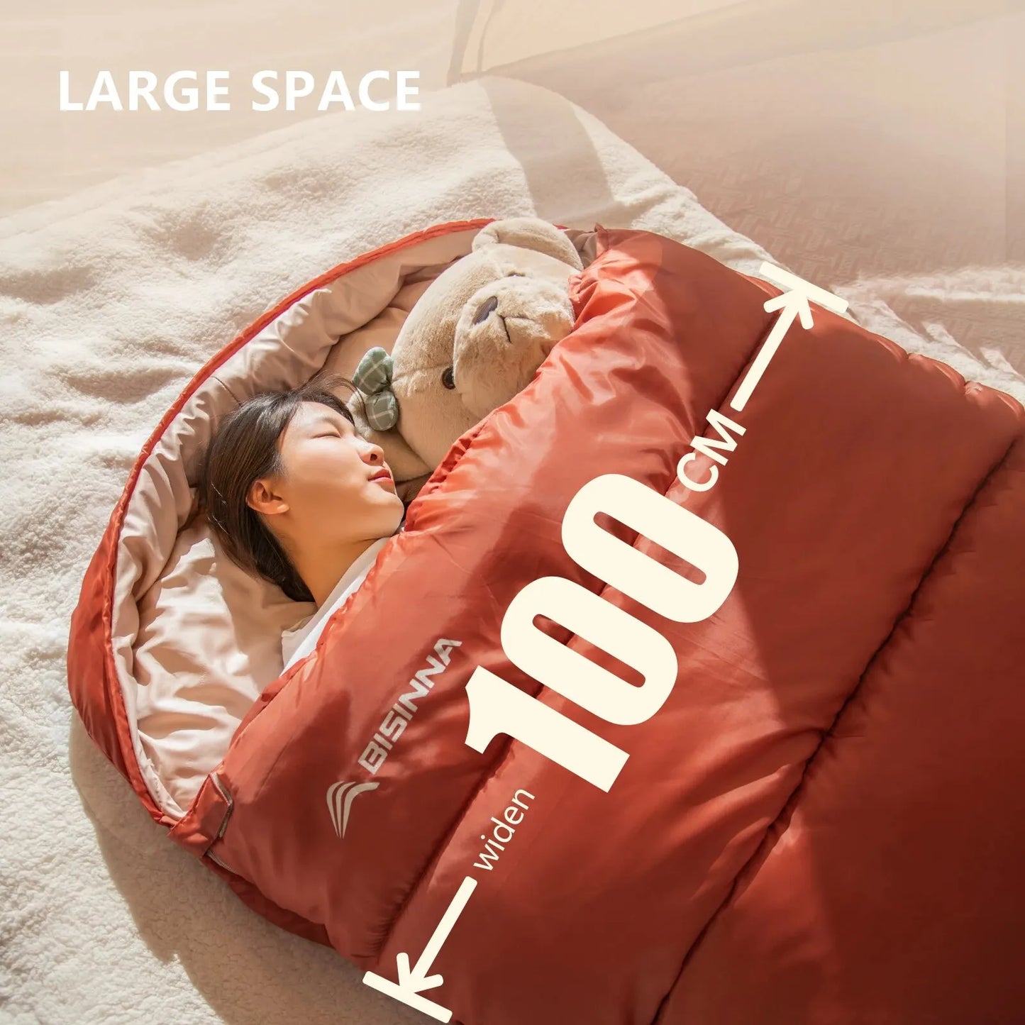 BISINNA Large Camping Sleeping Bag Lightweight 3 Season Loose Widen Bag Long Size for Adult Rest Hiking Fishing