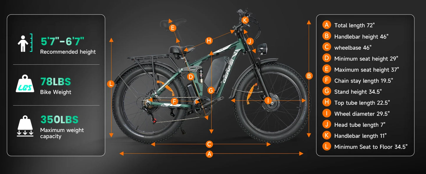 BAOLUJIE Peak 3000W/5000W Dual Motor Electric Bicycle  E-Bike for Adults，Electric Motorcycle 48V/52V Battery，Max Speed 38 MPH