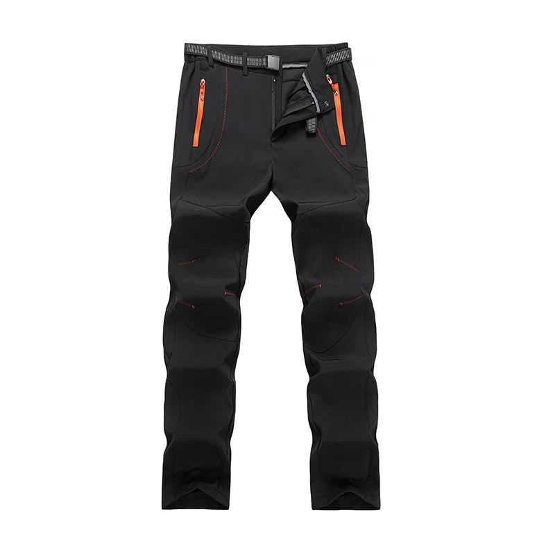 LNGXO Thick Warm Fleece Hiking Pants Men Winter Waterproof Windproof Outdoor Soft Shell Rain Trousers Trekking Camping Ski Pants